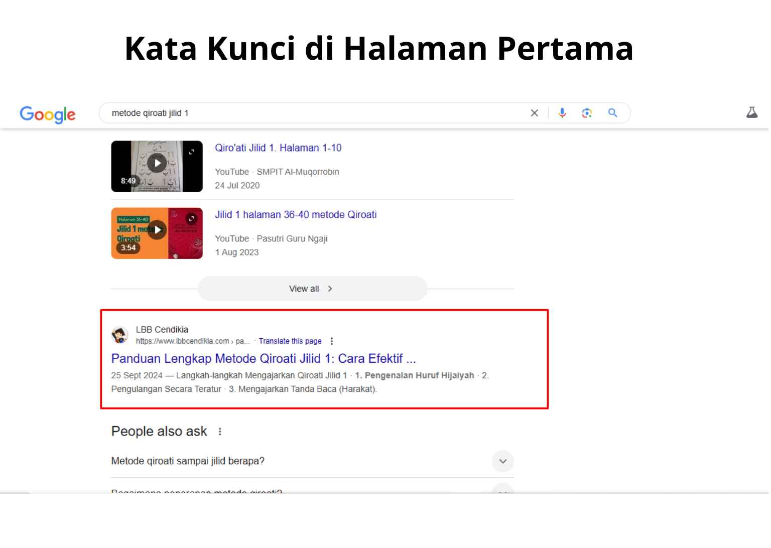 Portfolio SEO dan Studi Kasus LBB Cendikia